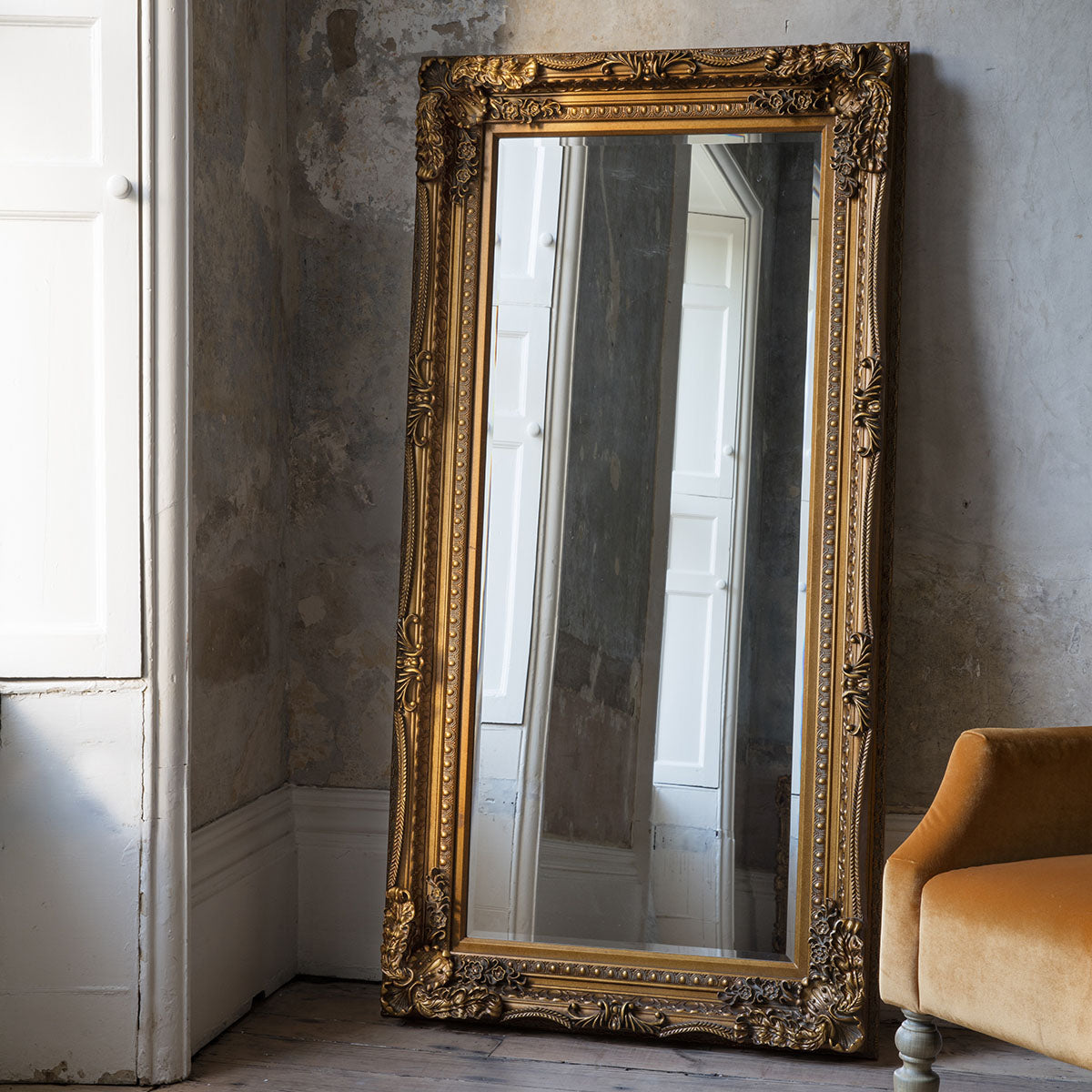 Gallery Direct Carved Louis Leaner Mirror Gold 1755x895mm