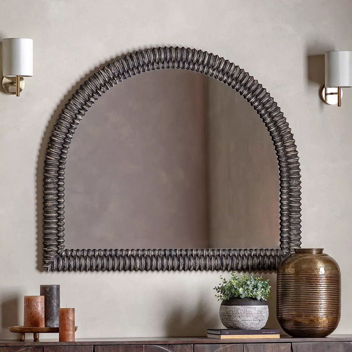Gallery Direct Pimlico Arch Overmantle Black Wash 1200x1000mm