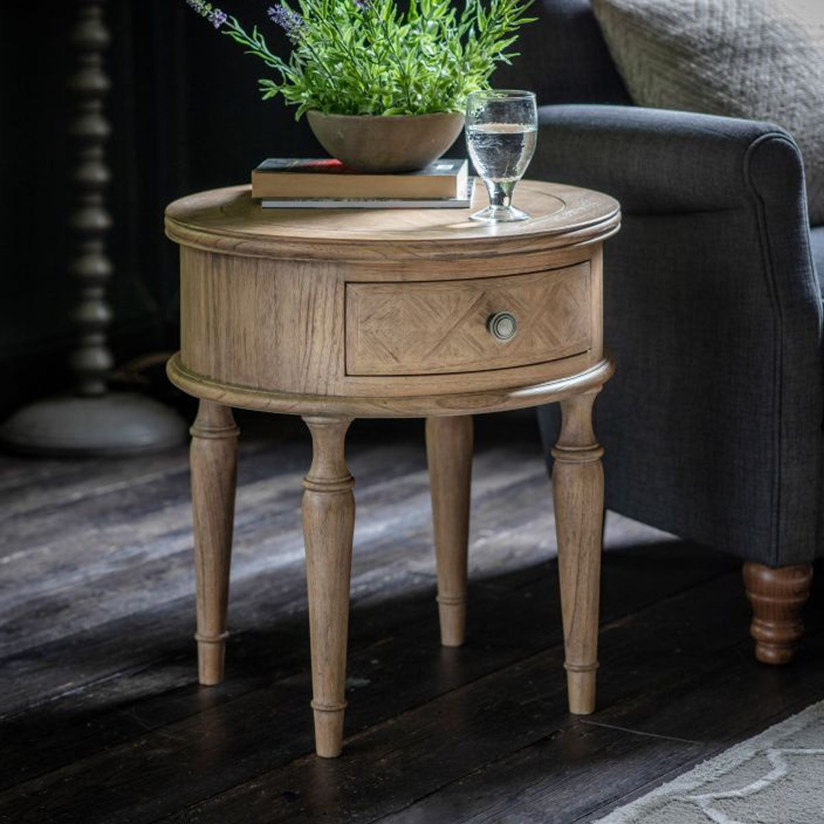 Gallery Direct Mustique Round 1 Drawer Side Table 500x500x550mm