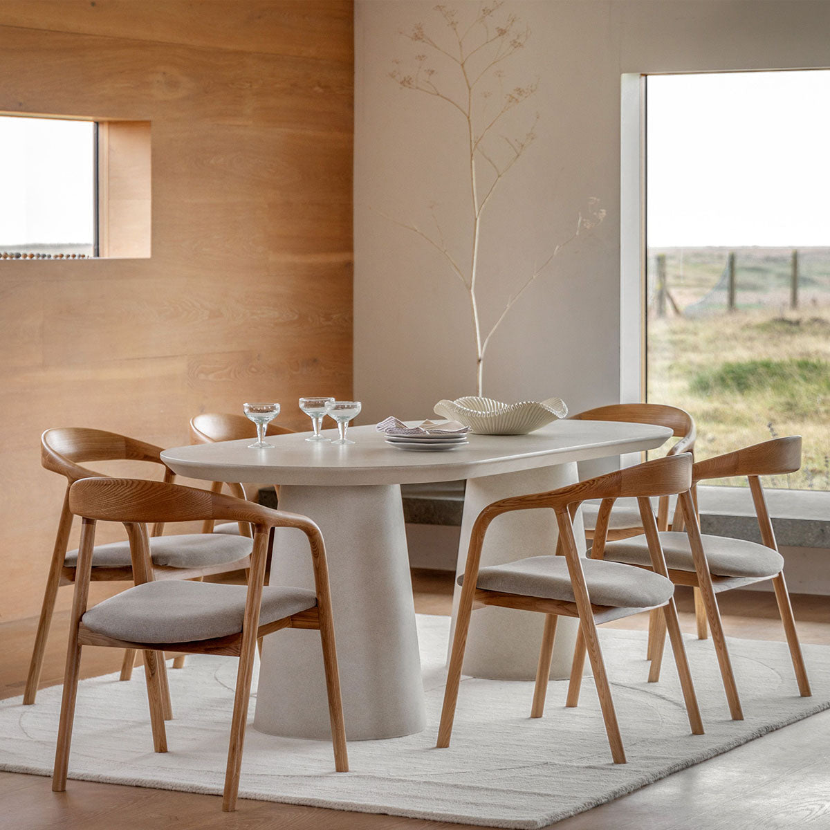 Gallery Direct Pedra Oval Dining Table Linen 2000x900x750mm