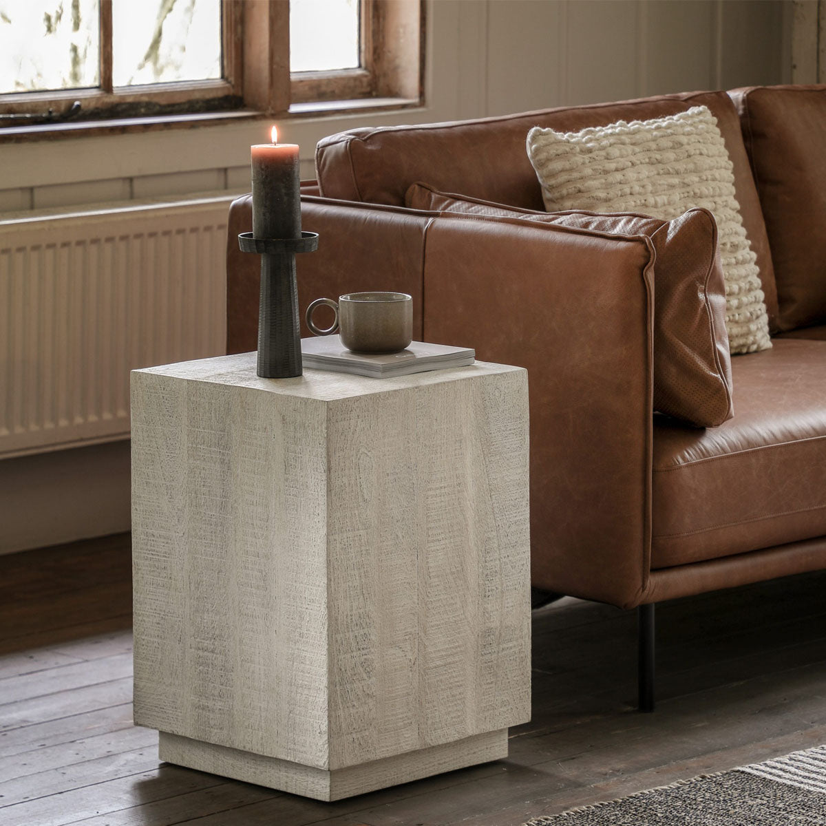 Gallery Direct Iowa Side Table Whitewash 400x400x550mm