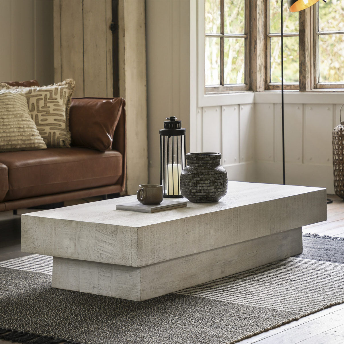 Gallery Direct Iowa Coffee Table Whitewash 1500x600x300mm