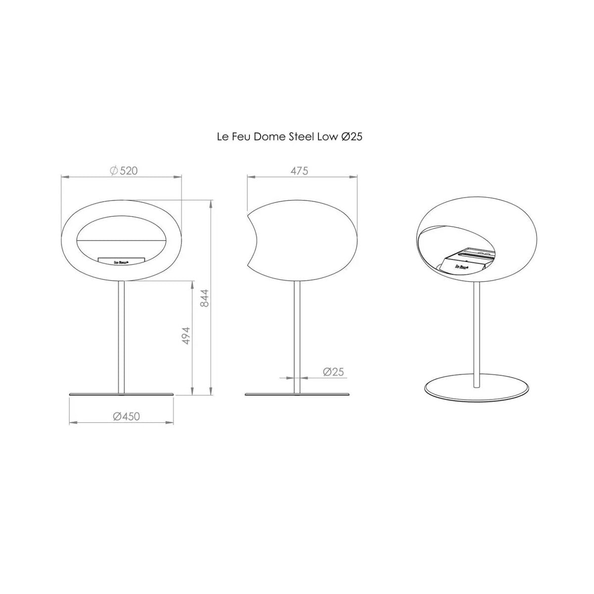 Le Feu Ground Steel Low - Chromed Silver - 25mm Pole Width