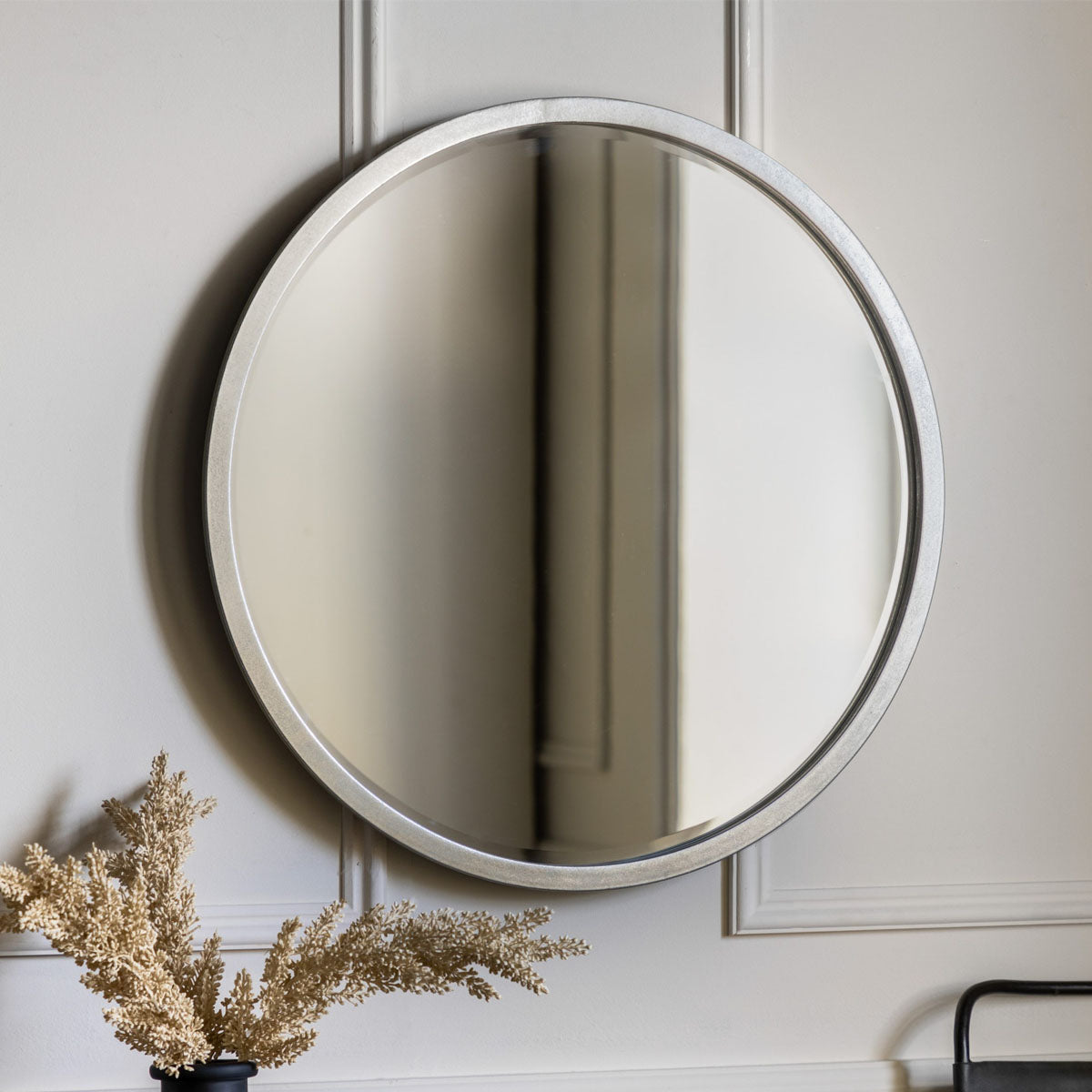 Gallery Direct Higgins Round Mirror Antique Silver 600x600mm