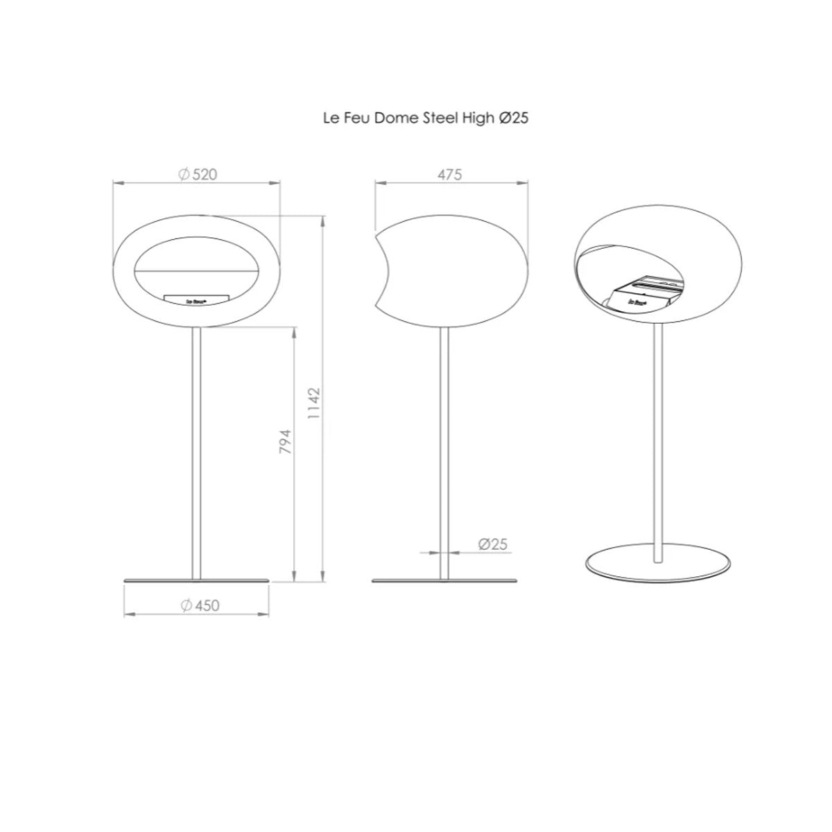 Le Feu Ground Steel High - White - 25mm Pole Width