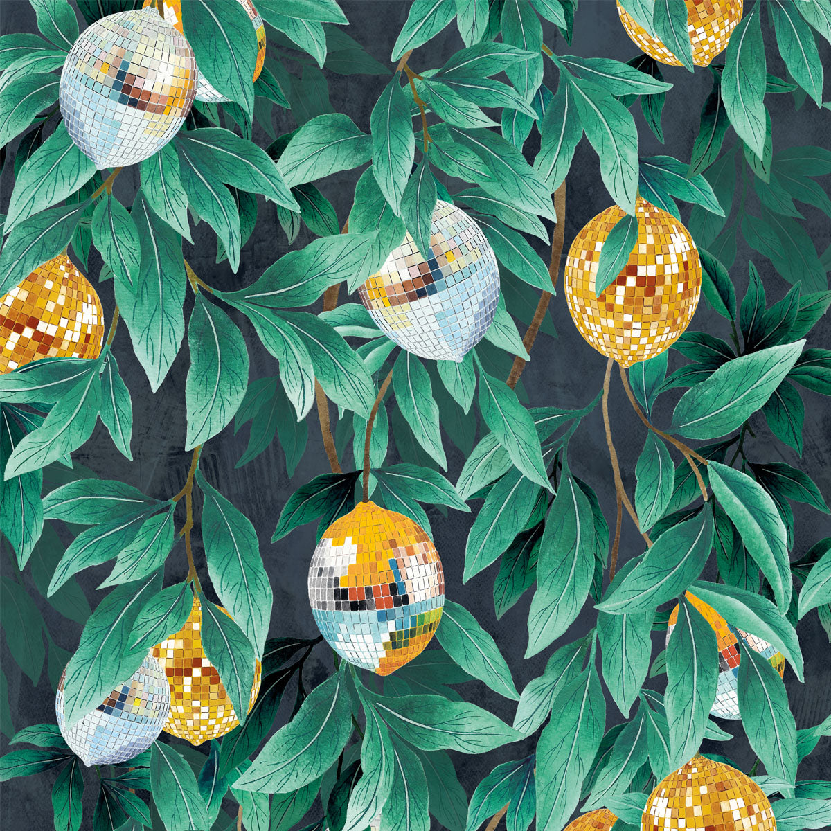 Brand McKenzie Disco Lemons Wallpaper - Dark Teal