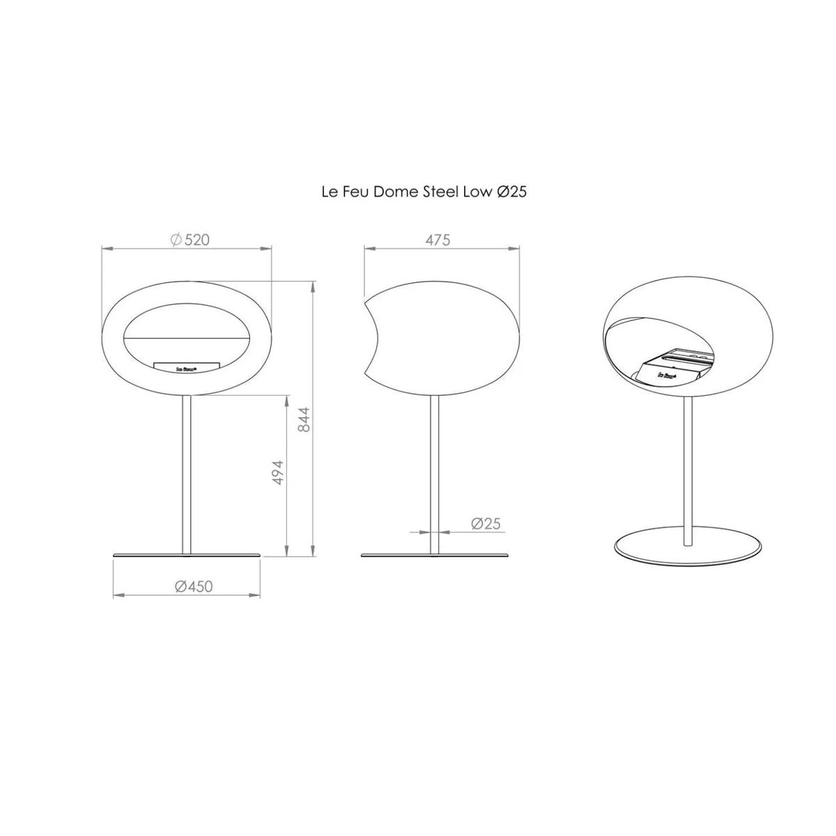 Le Feu Ground Steel Low - Chromed Silver - 60mm Pole Width