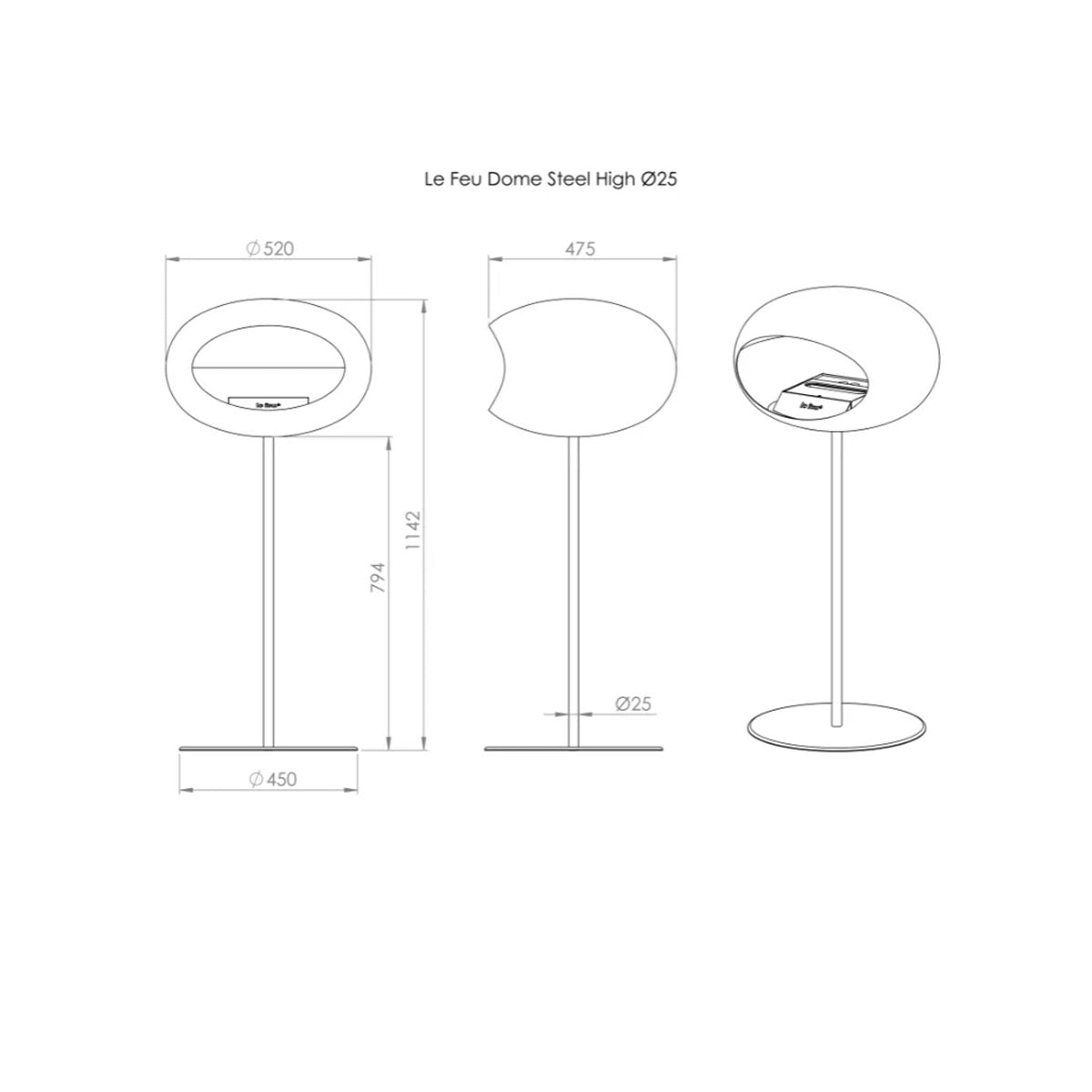 Le Feu Ground Steel High - Chromed Rose Gold - 25mm Pole Width