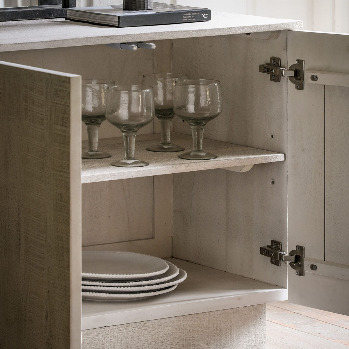 Gallery Direct Iowa 4 Door Sideboard Whitewash 1700x450x700mm