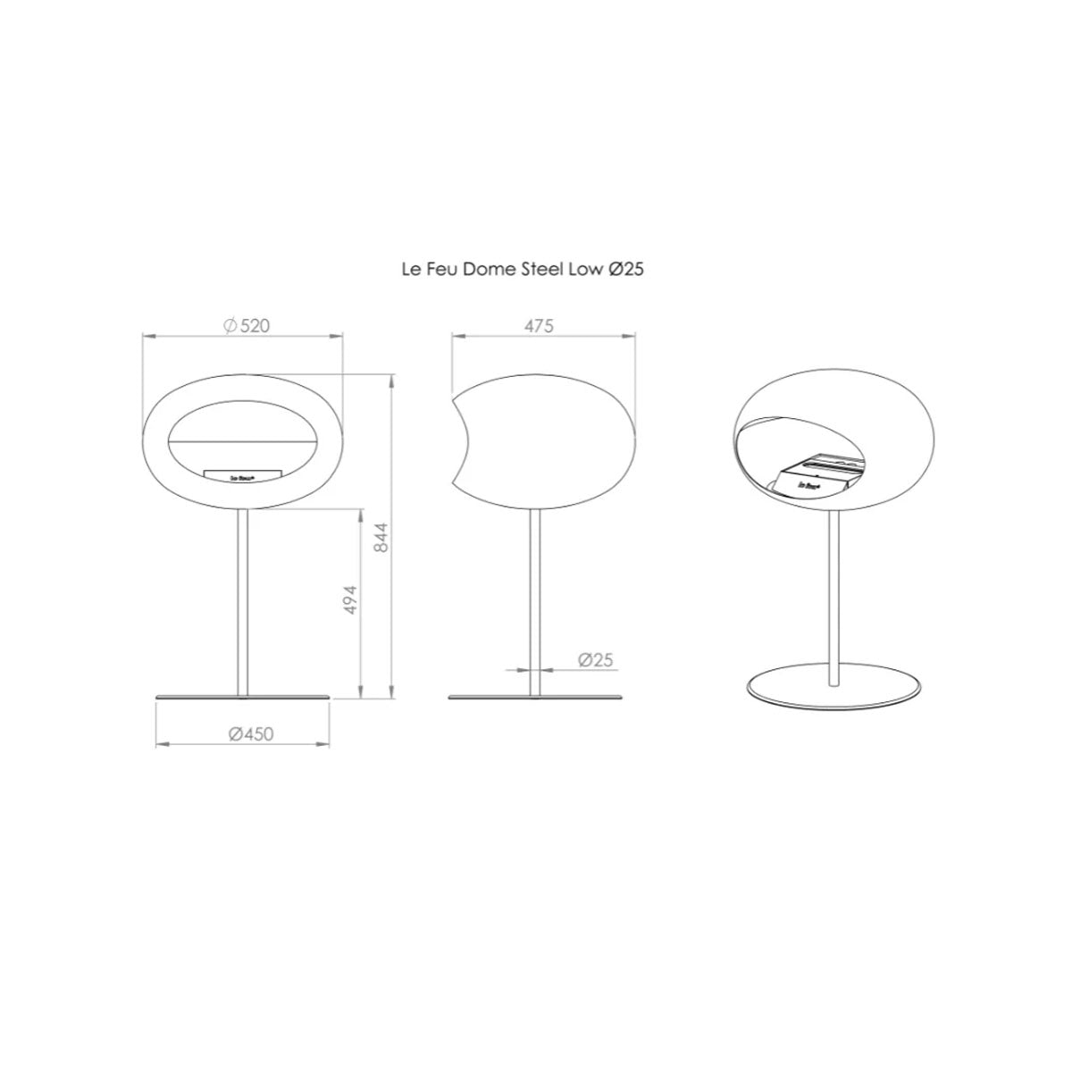 Le Feu Ground Steel Low - Chromed Rose Gold - 60mm Pole Width