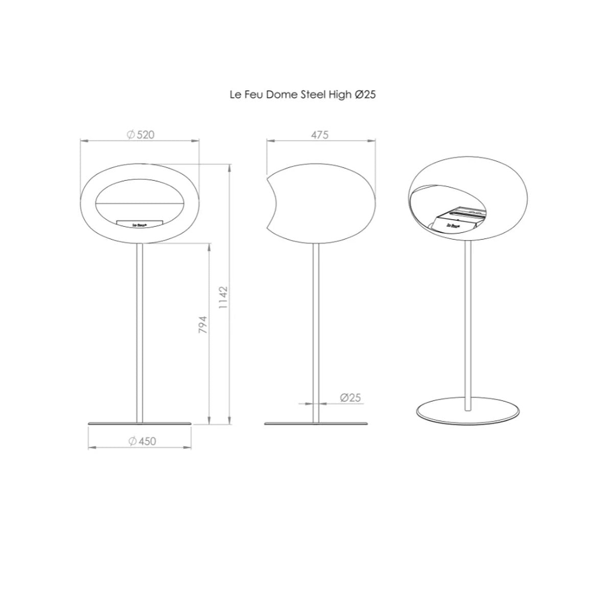 Le Feu Ground Steel High - Chromed Rose Gold - 60mm Pole Width
