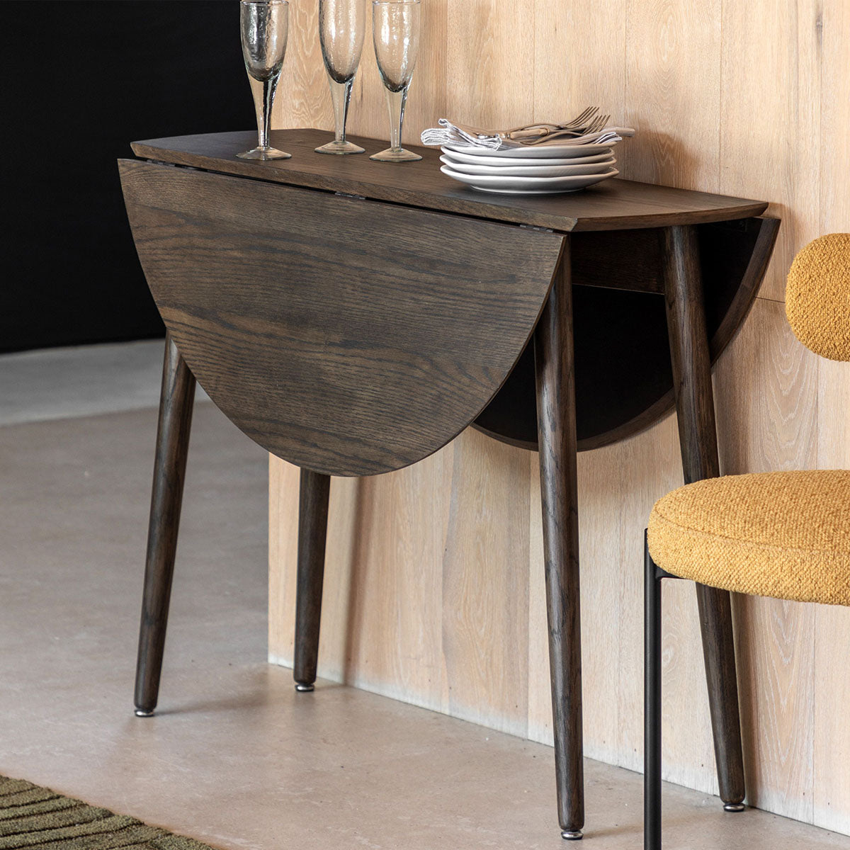 Gallery Direct Hatfield Folding Dning Tble Smoked 1000x1000x750mm