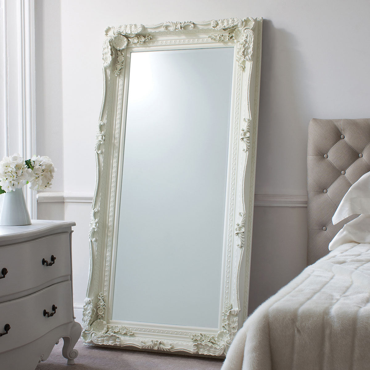 Gallery Direct Carved Louis Leaner Mirror Cream 1755x895mm