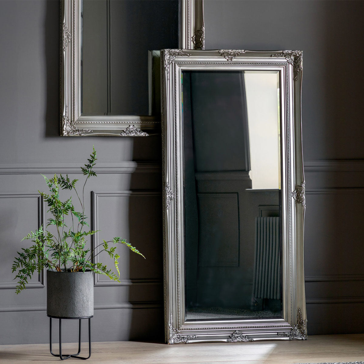 Gallery Direct Hampshire Leaner Mirror Antique Silver 1700x840mm