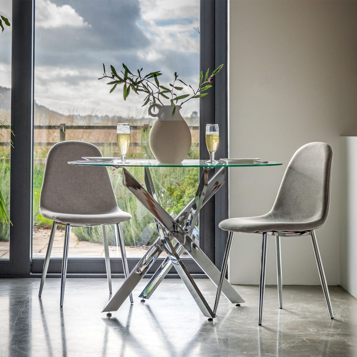 Gallery Direct Millican Dining Chair Chrome / Light Grey (2pk)