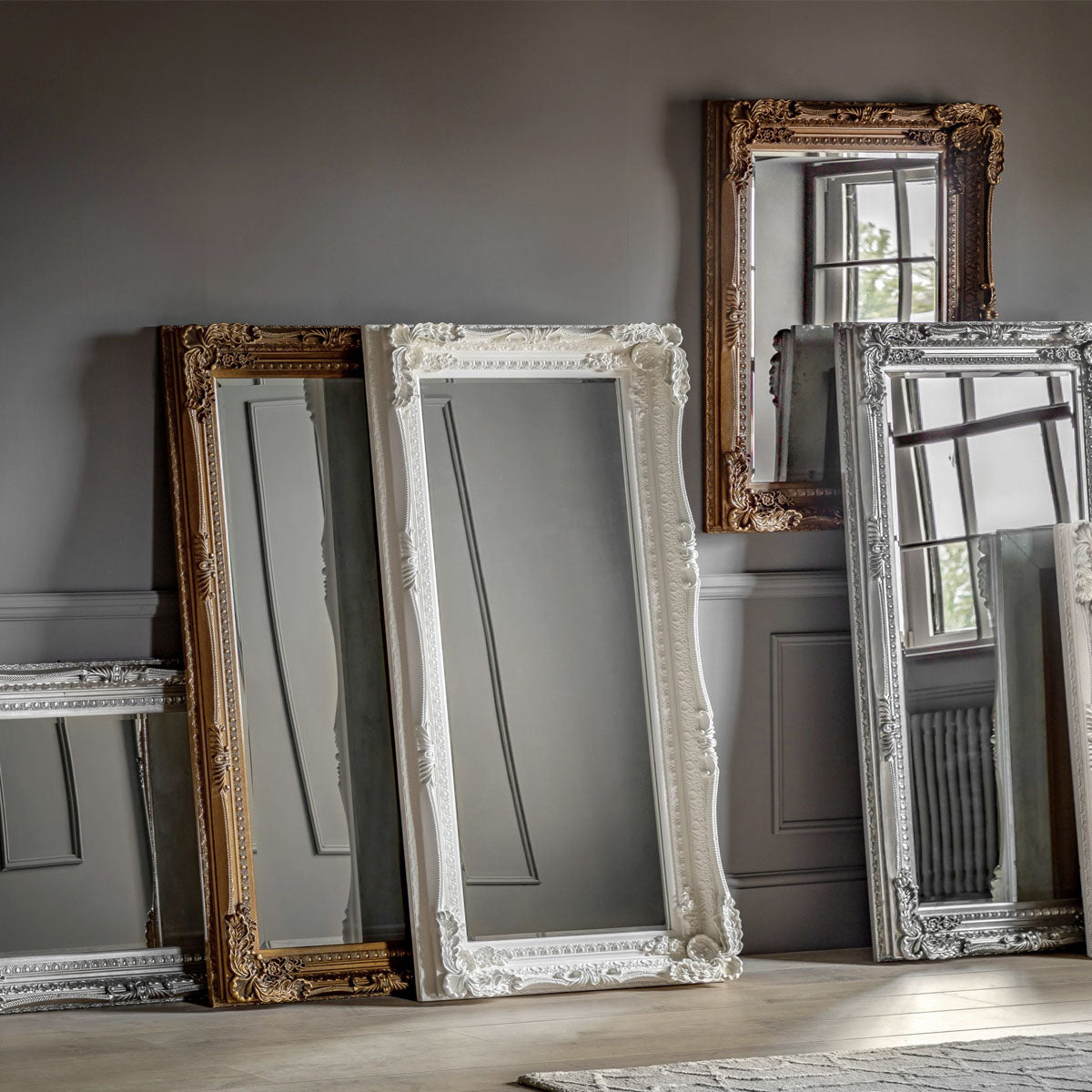 Gallery Direct Carved Louis Leaner Mirror Cream 1755x895mm