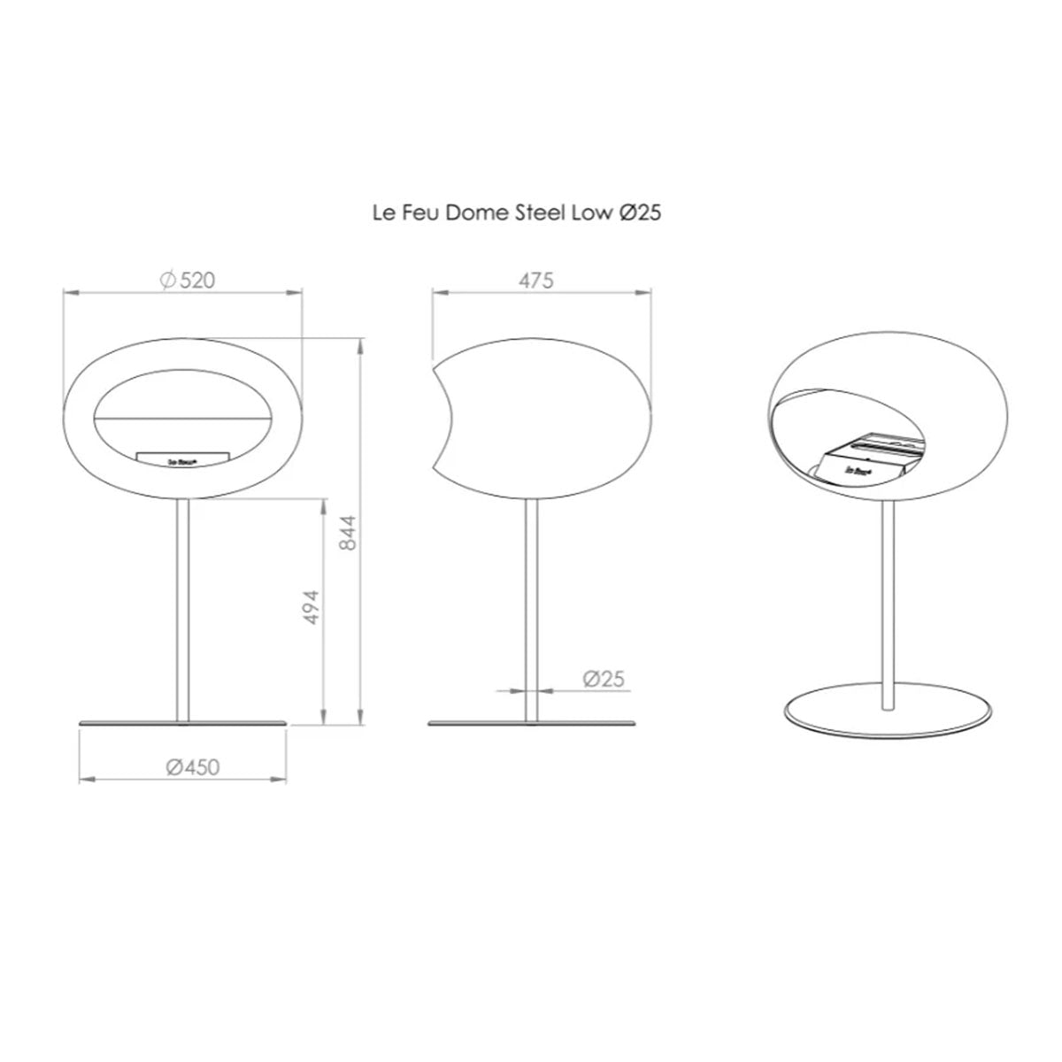 Le Feu Ground Steel Low - White - 25mm Pole Width