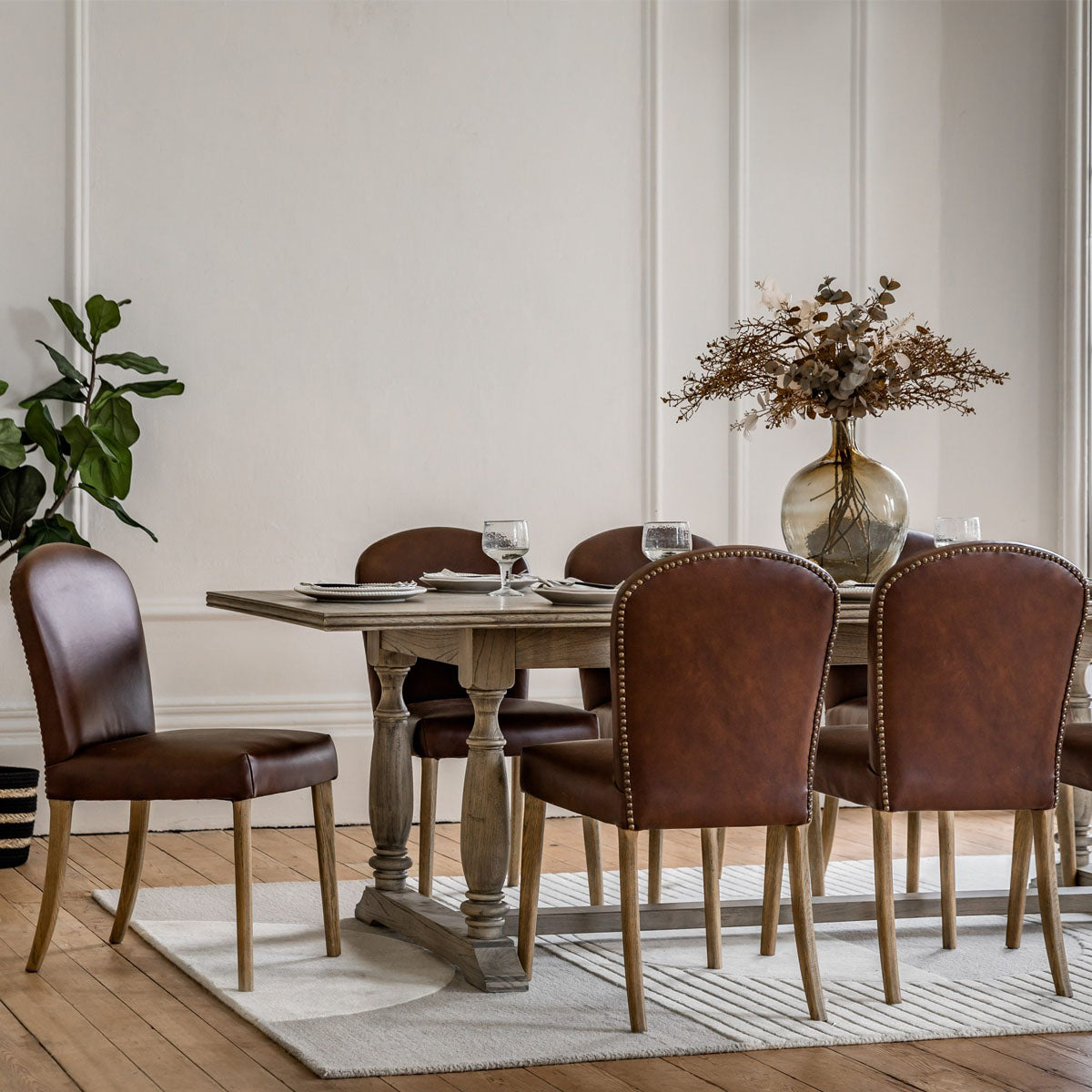 Gallery Direct Hinton Dining Chair Brn Leath (2pk) 600x455x890mm