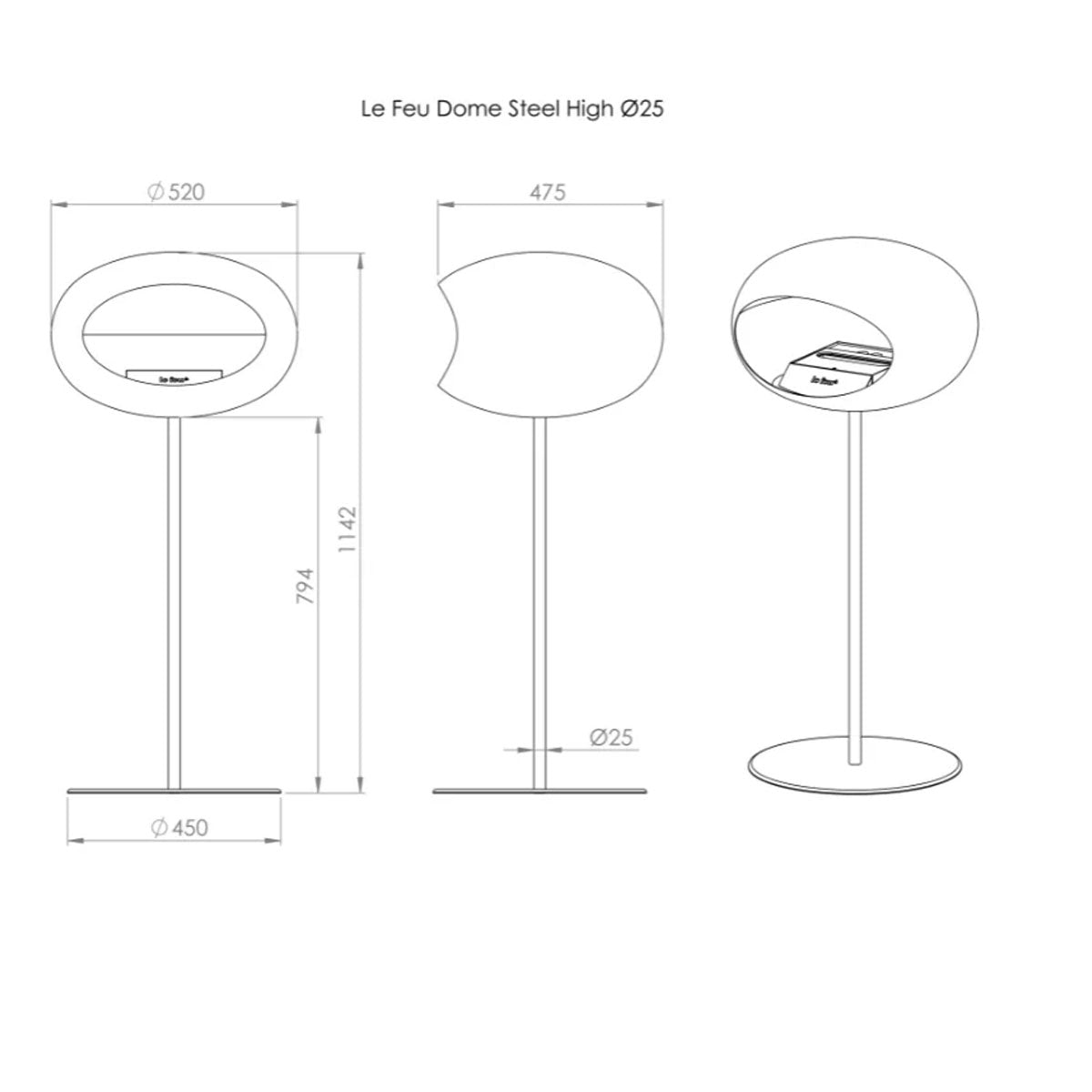 Le Feu Ground Steel High - Black - 25mm Pole Width