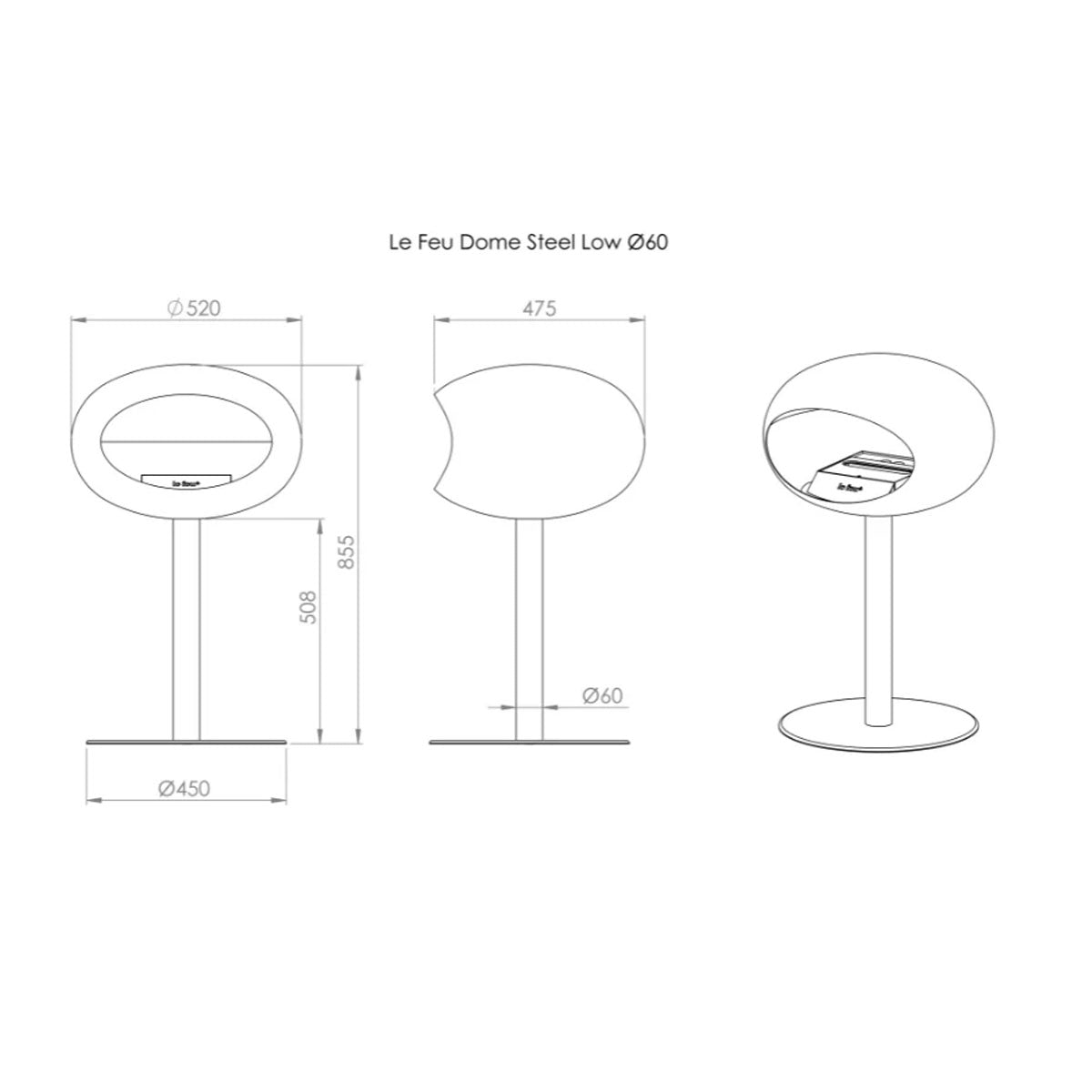 Le Feu Ground Steel Low - Black - 25mm Pole Width