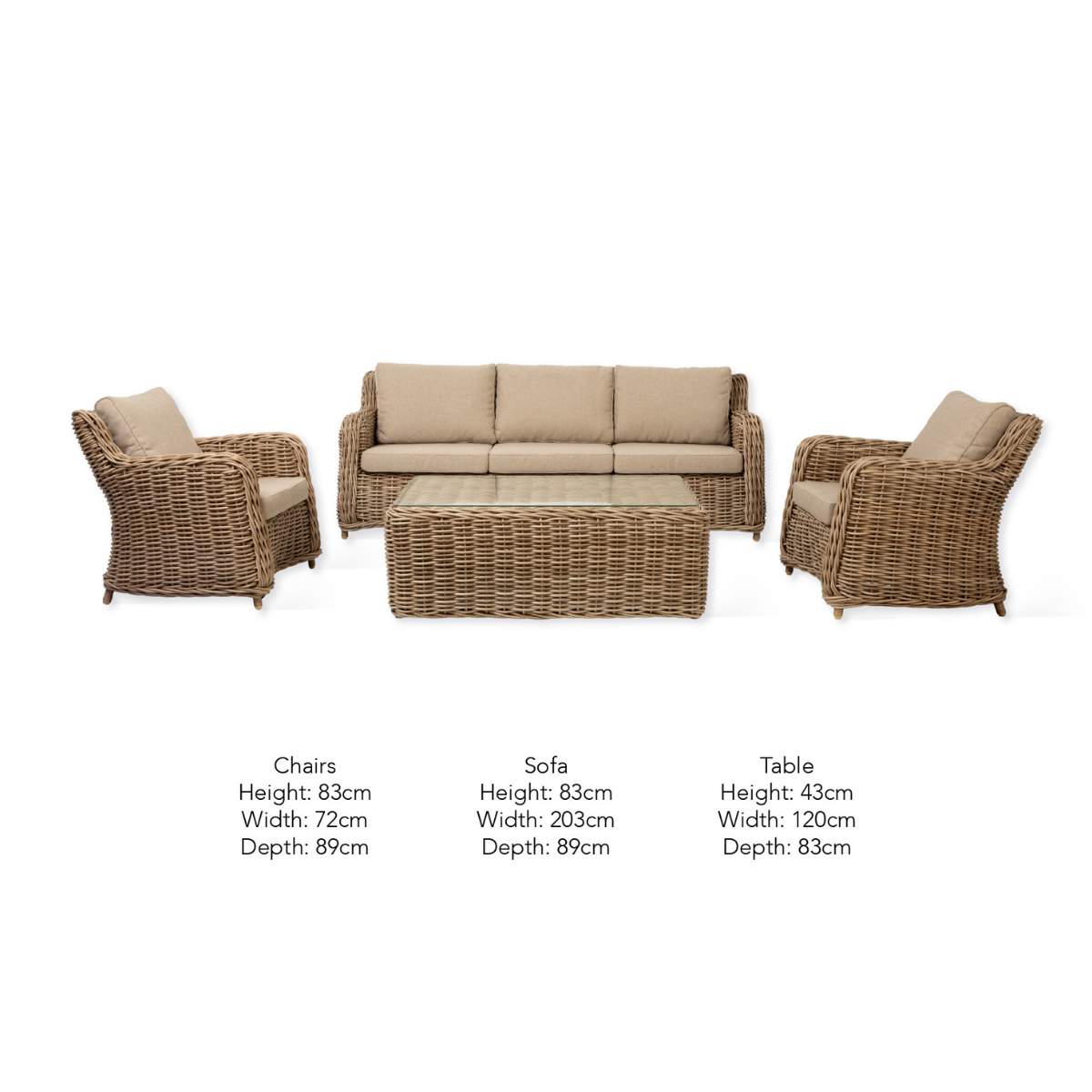 Garden Trading Lechlade 3 Seater Sofa Set Natural