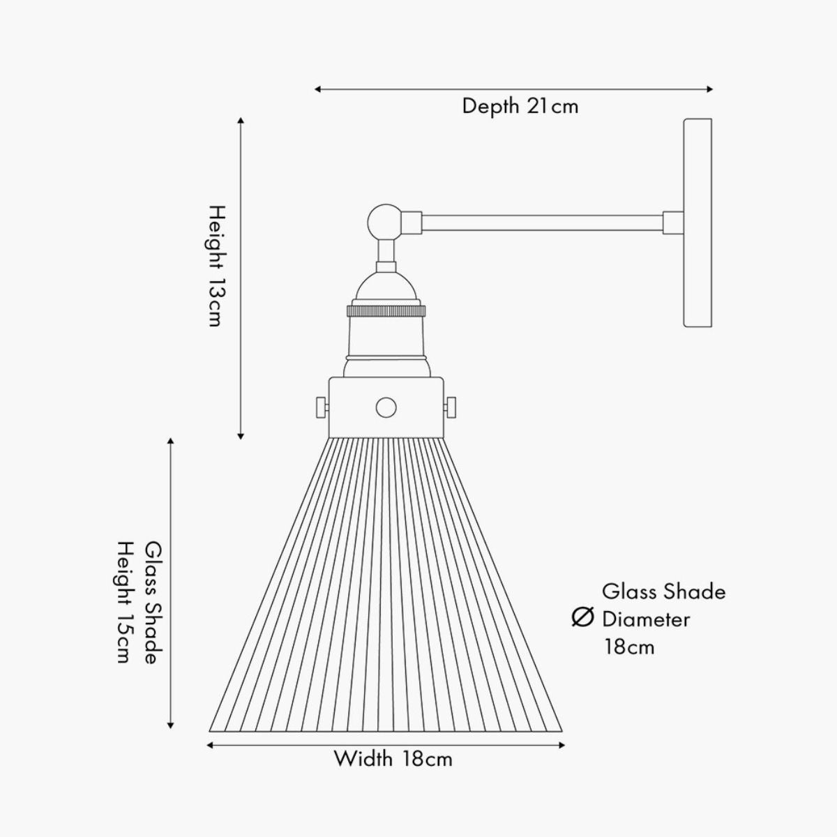 Pacific Lifestyle Lenox Conical Ribbed Glass with Antique Brass Fitting Wall Light
