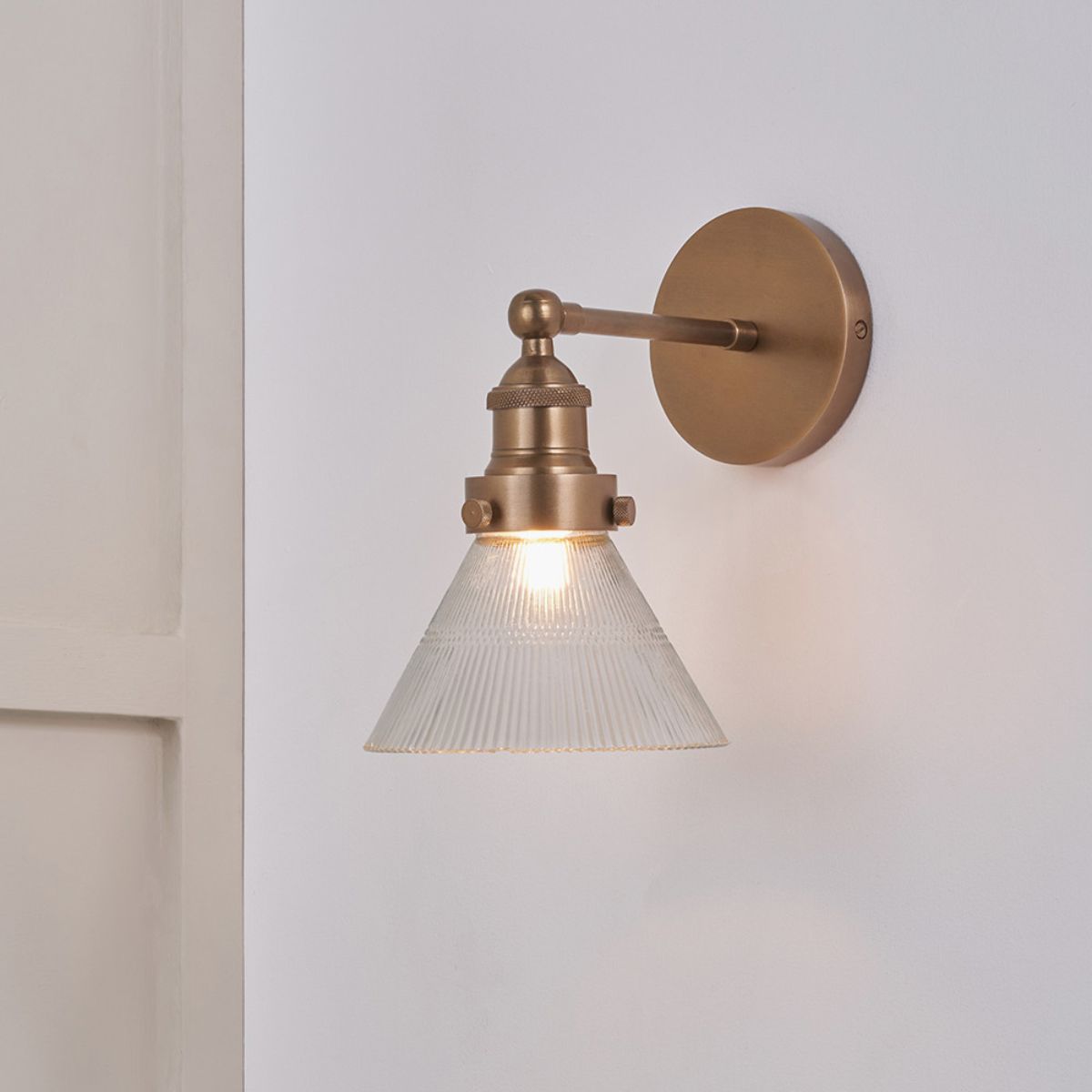 Pacific Lifestyle Lenox Conical Ribbed Glass with Antique Brass Fitting Wall Light