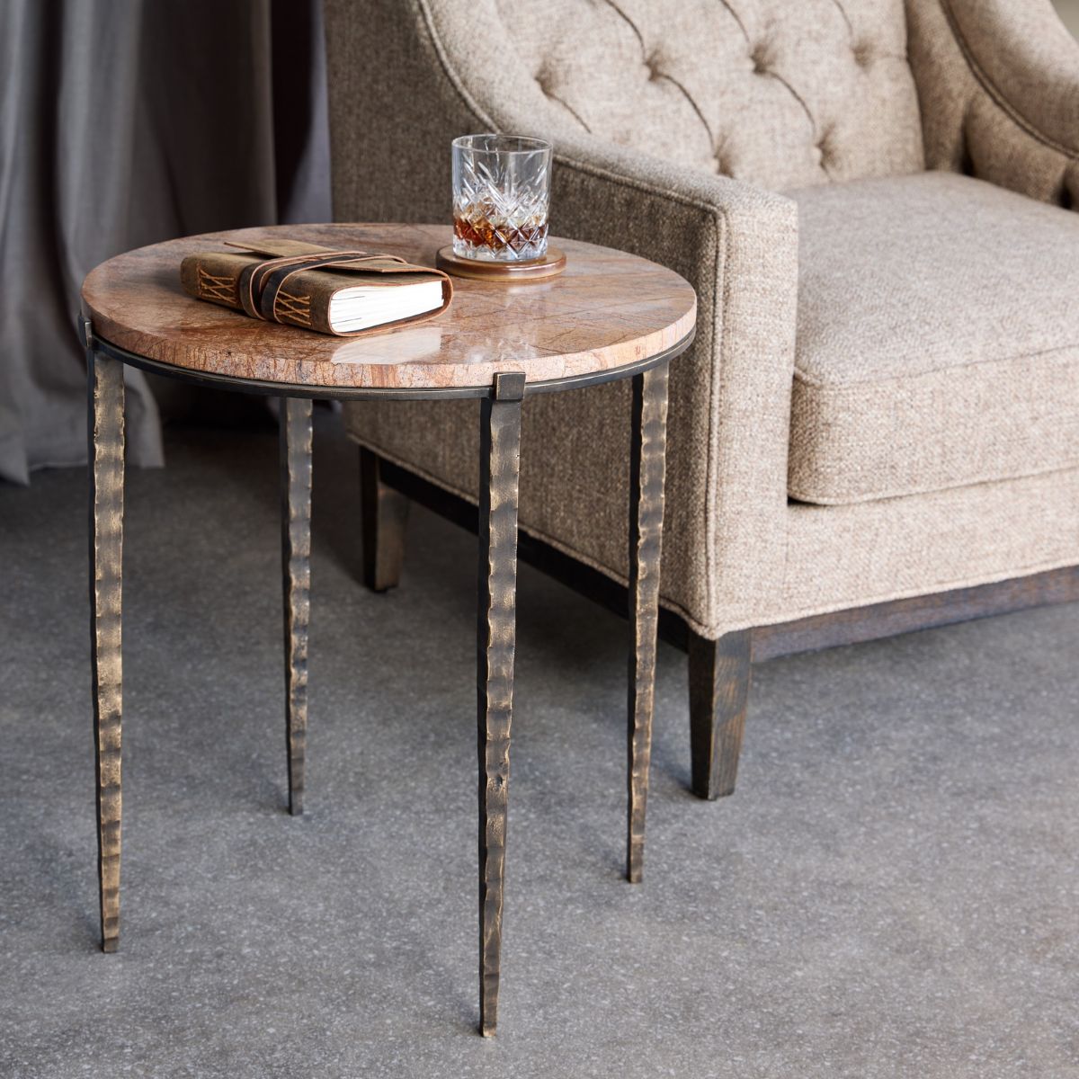 Libra Interiors Leo Forest Brown Marble Side Table