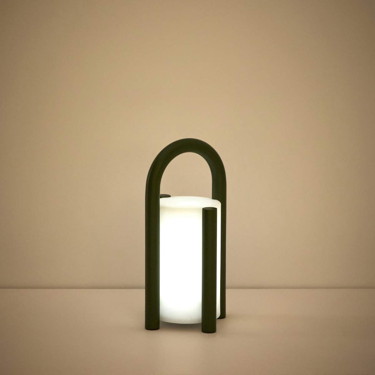 Kave Home Leros small portable table lamp in green polyethylene and steel