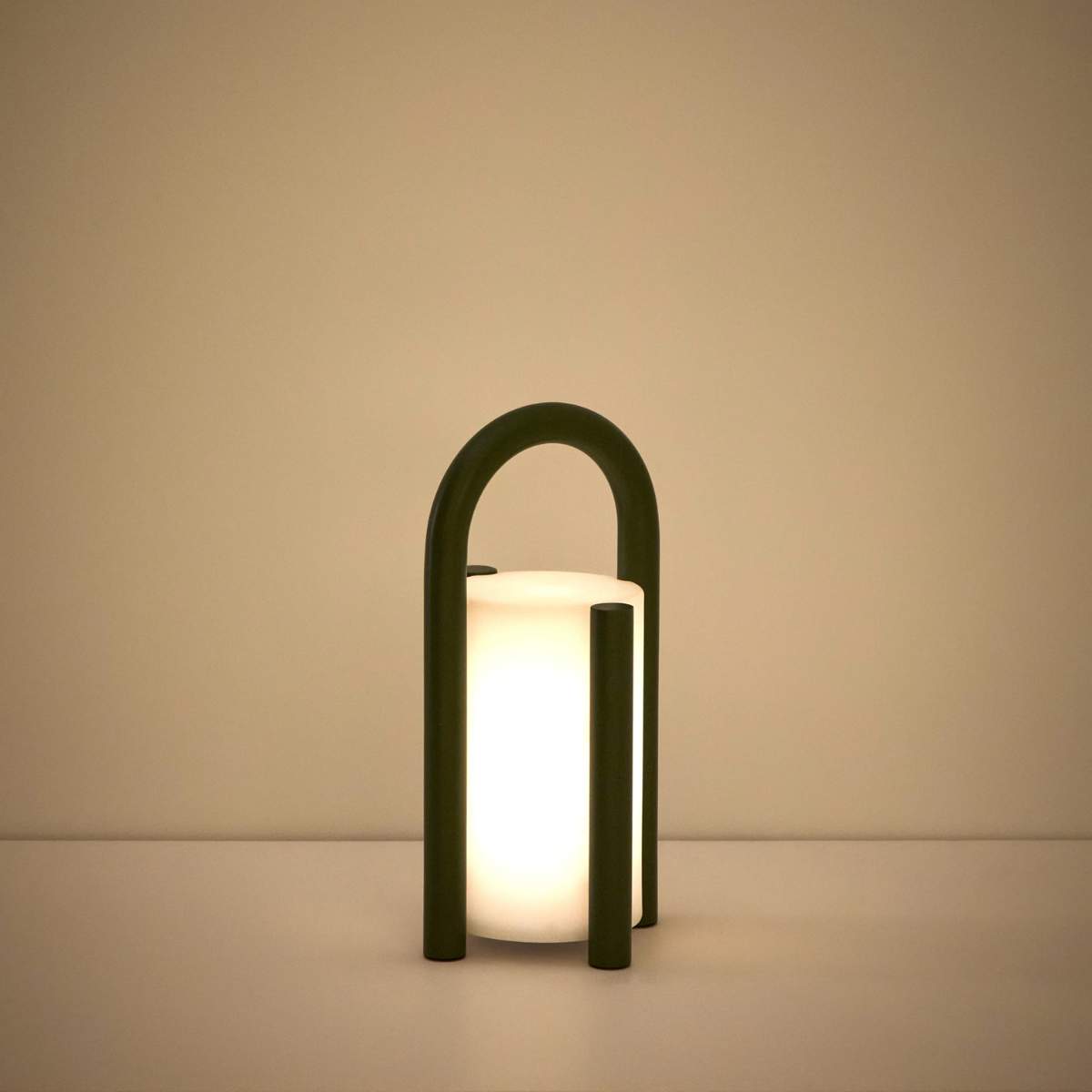 Kave Home Leros small portable table lamp in green polyethylene and steel
