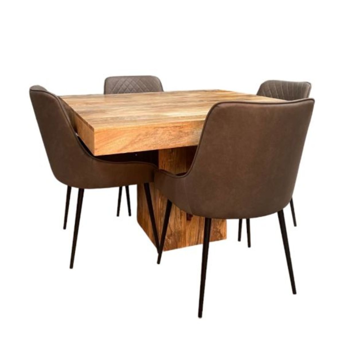 Trade Furniture Light Dakota 120cm Cube Dining Table & 4 Henley Faux Leather Dining Chairs (4 Colours)