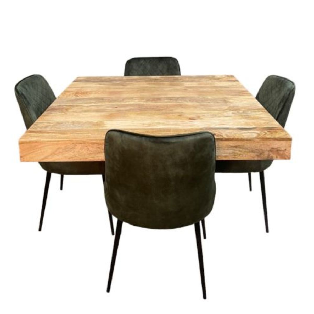 Trade Furniture Light Dakota 120cm Cube Dining Table & 4 Henley Velvet Dining Chairs (6 Colours)