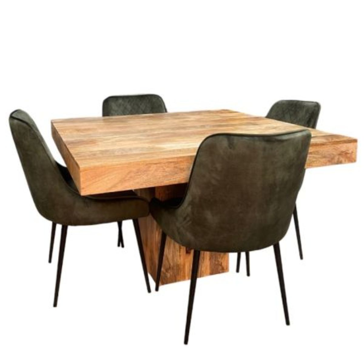 Trade Furniture Light Dakota 120cm Cube Dining Table & 4 Henley Velvet Dining Chairs (6 Colours)