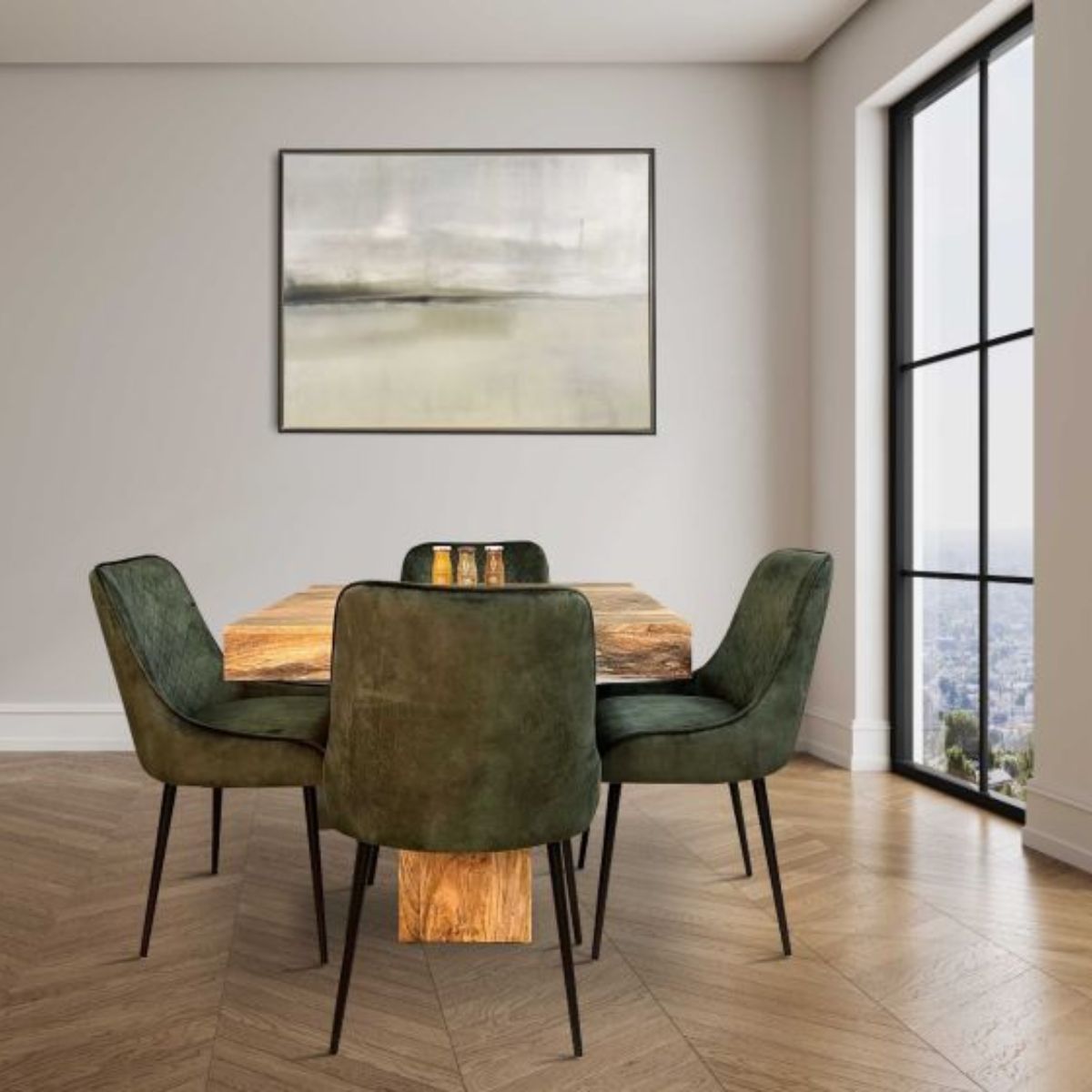 Trade Furniture Light Dakota 120cm Cube Dining Table & 4 Henley Velvet Dining Chairs (6 Colours)
