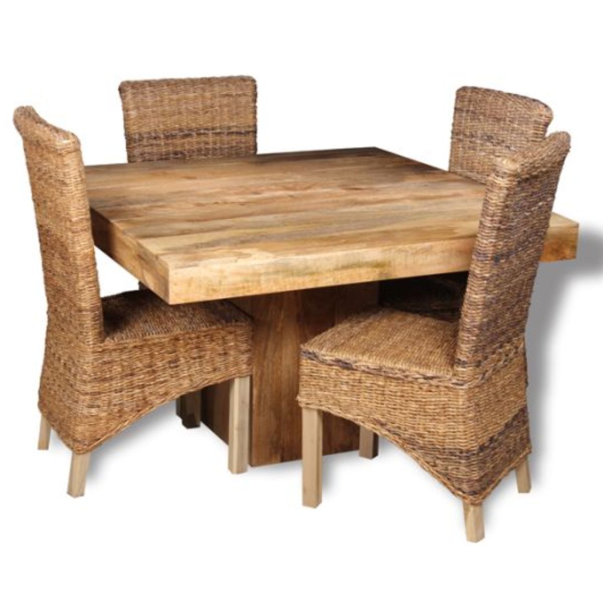 Trade Furniture Light Dakota 120cm Cube Dining Table & 4 Rattan Chairs (3 Styles)