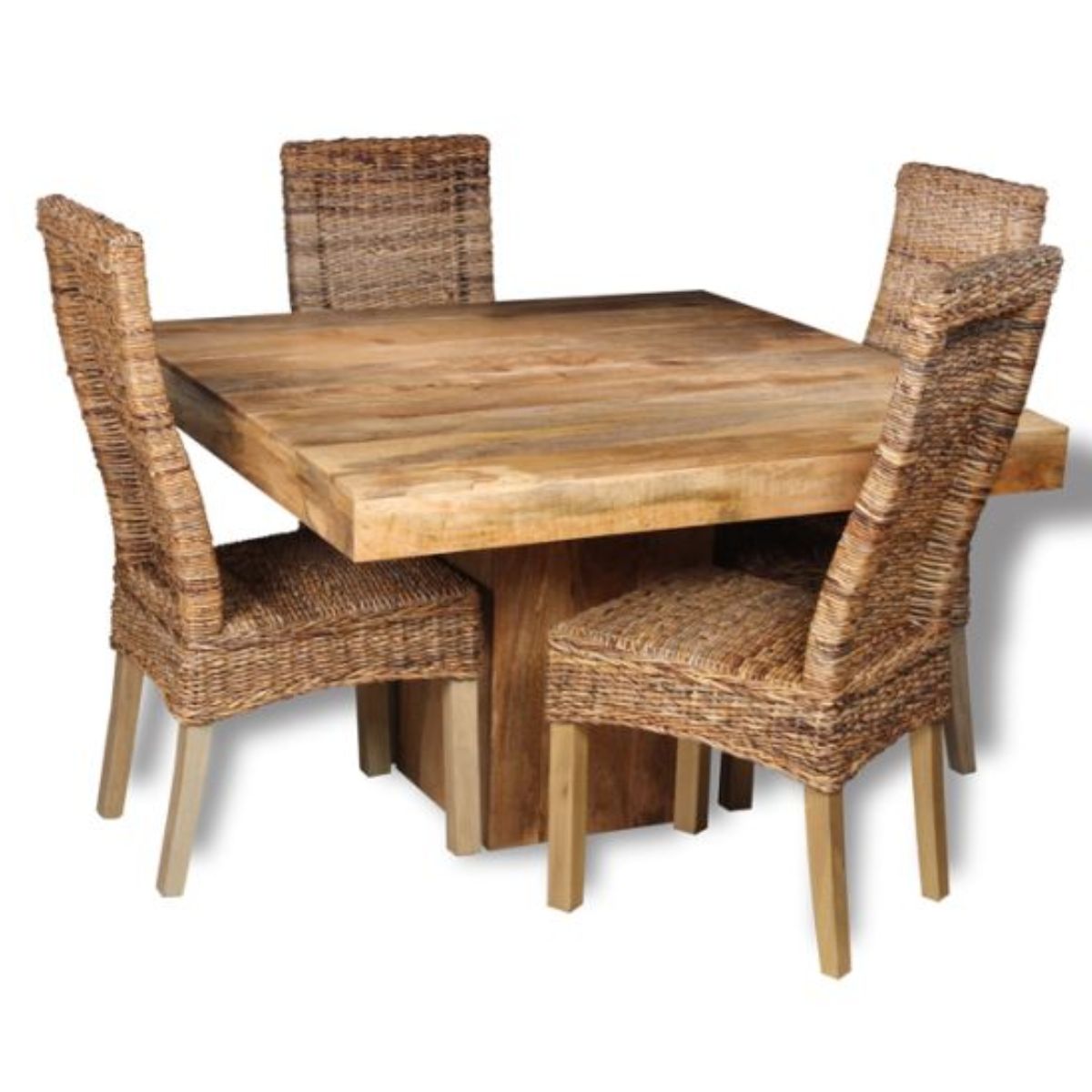 Trade Furniture Light Dakota 120cm Cube Dining Table & 4 Rattan Chairs (3 Styles)