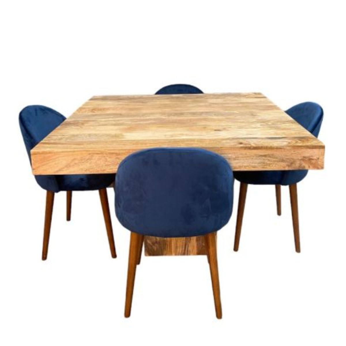 Trade Furniture Light Dakota 120cm Cube Dining Table & 4 Zena Velvet Dining Chairs (2 Colours)