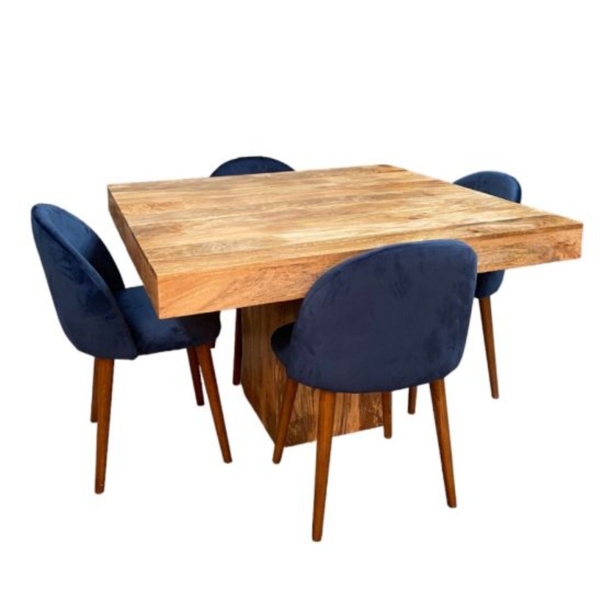 Trade Furniture Light Dakota 120cm Cube Dining Table & 4 Zena Velvet Dining Chairs (2 Colours)
