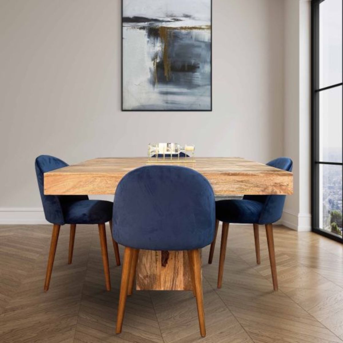 Trade Furniture Light Dakota 120cm Cube Dining Table & 4 Zena Velvet Dining Chairs (2 Colours)