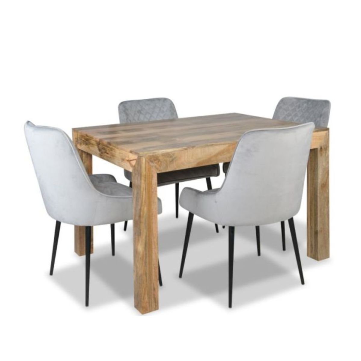 Trade Furniture Light Dakota 120cm Dining Table & 4 Henley Velvet Chairs (6 Colours)