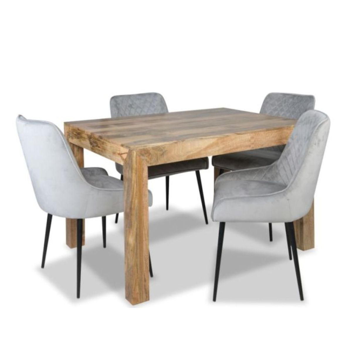 Trade Furniture Light Dakota 120cm Dining Table & 4 Henley Velvet Chairs (6 Colours)