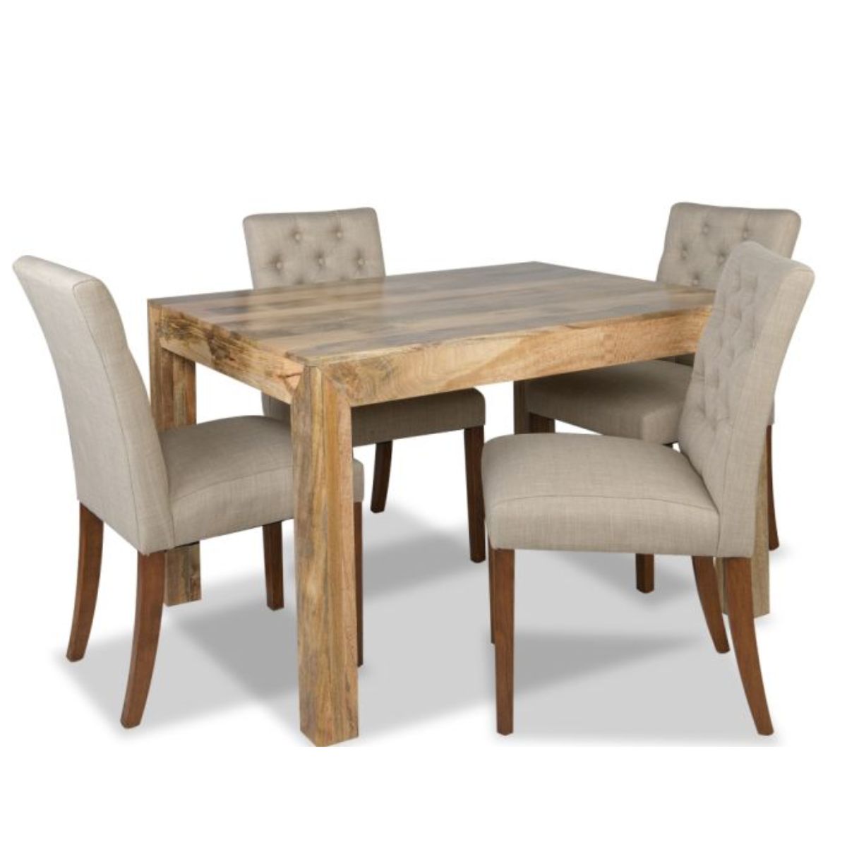 Trade Furniture Light Dakota 120cm Dining Table & 4 Milan Button Fabric Chairs (3 Colours)