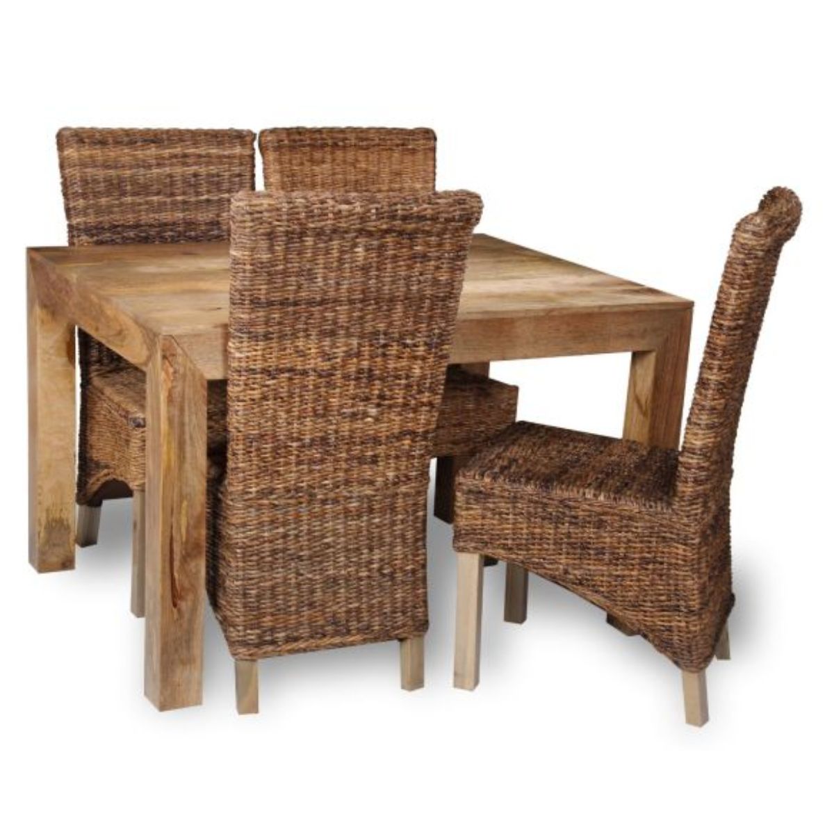 Trade Furniture Light Dakota 120cm Dining Table & 4 Rattan Chairs (3 Styles)