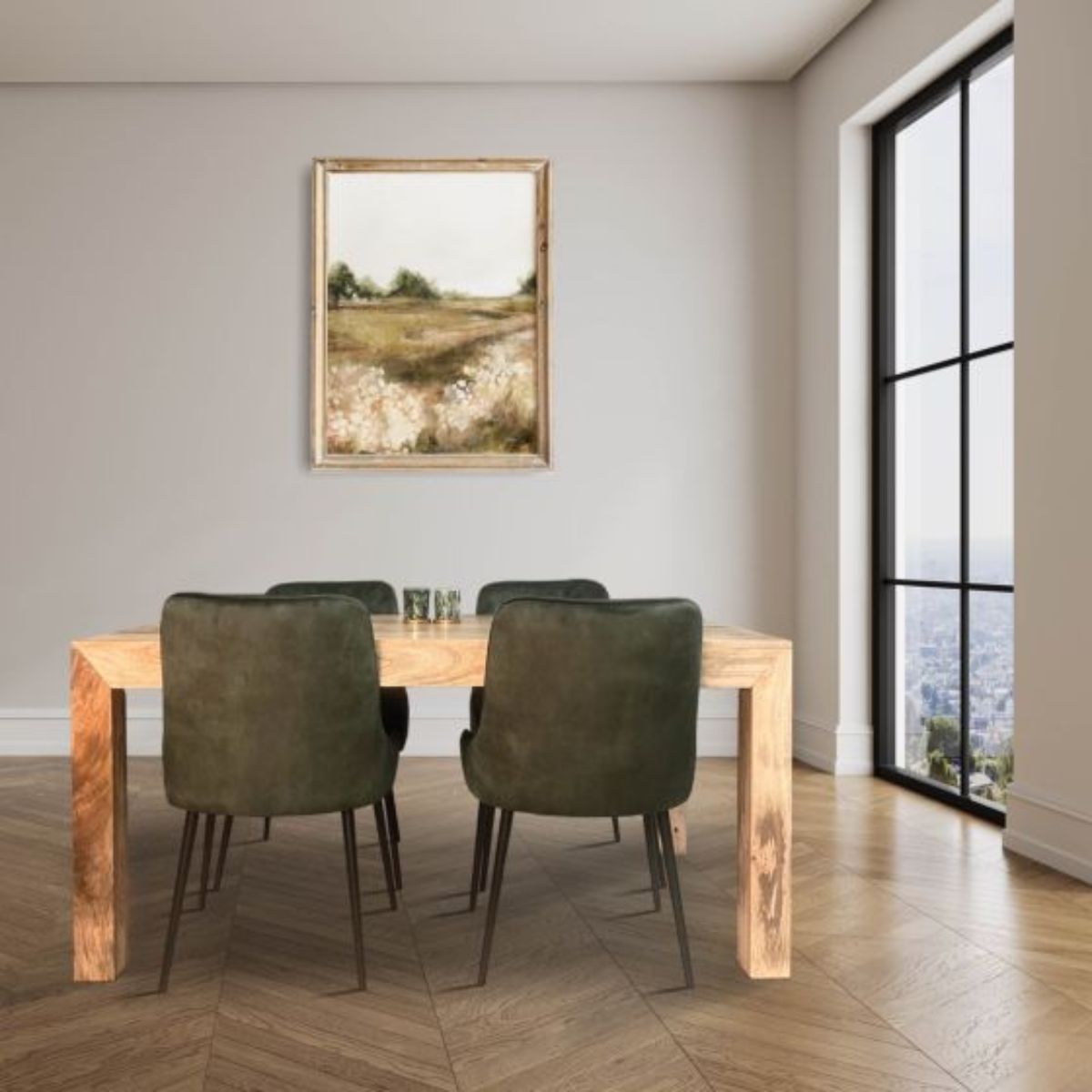 Trade Furniture Light Dakota 160cm Dining Table & 4 Henley Velvet Chairs (7 Colours)