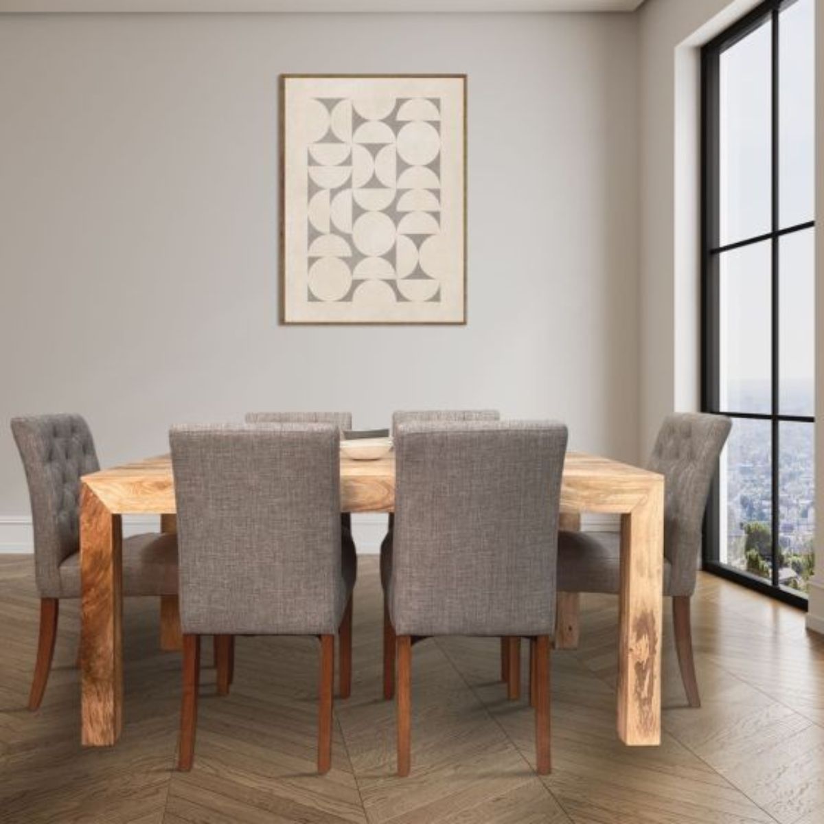 Trade Furniture Light Dakota 160cm Dining Table & 6 Milan Button Fabric Dining Chairs (3 Colours)