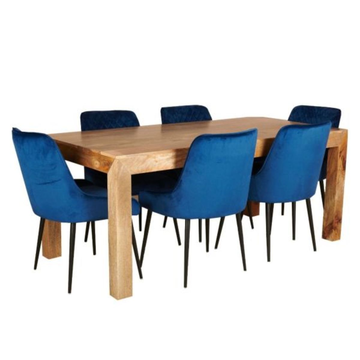 Trade Furniture Light Dakota 180cm Dining Table and 6 Henley Velvet Dining Chairs (5 Colours)