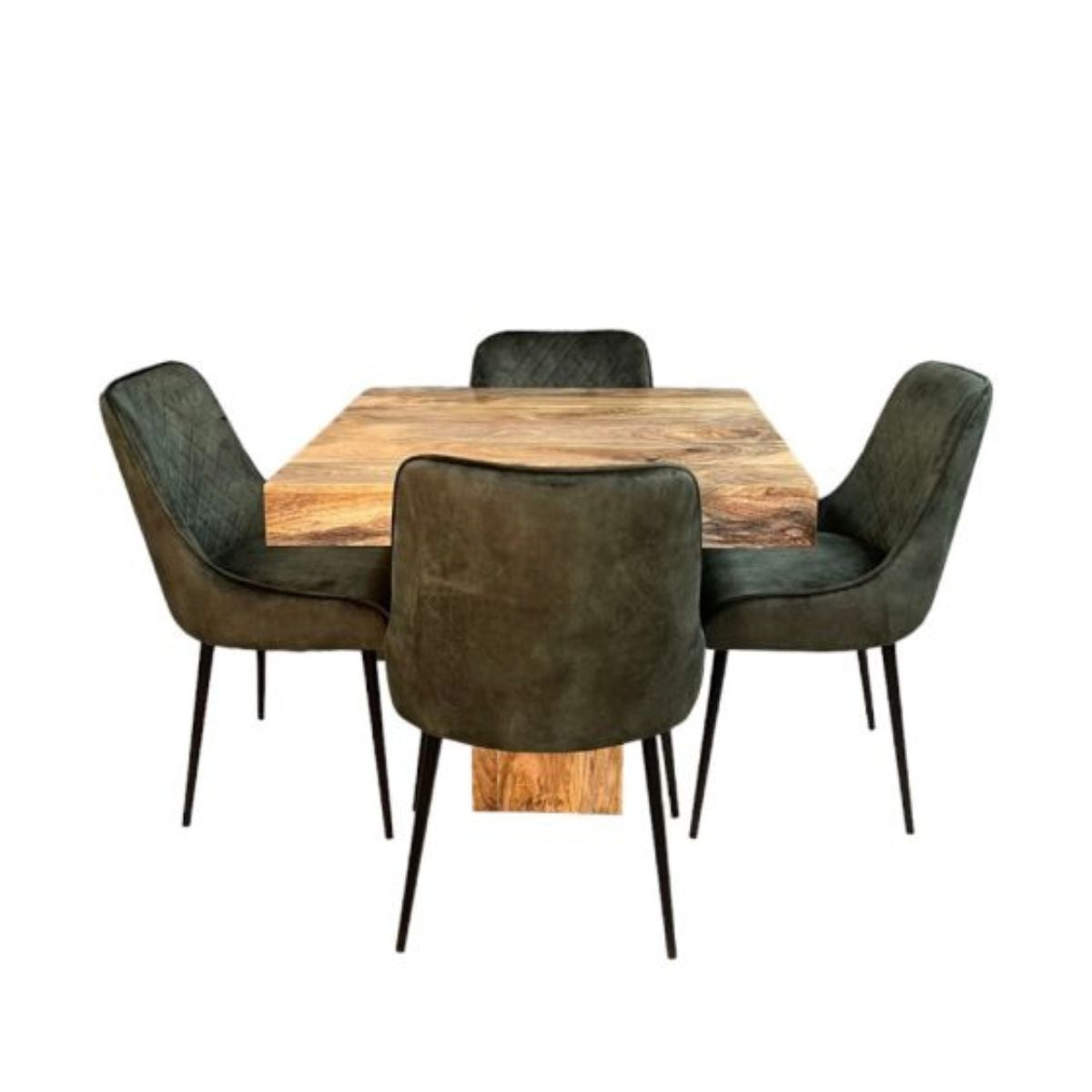 Trade Furniture Light Dakota 90cm Cube Dining Table & 4 Henley Velvet Dining Chairs (6 Colours)
