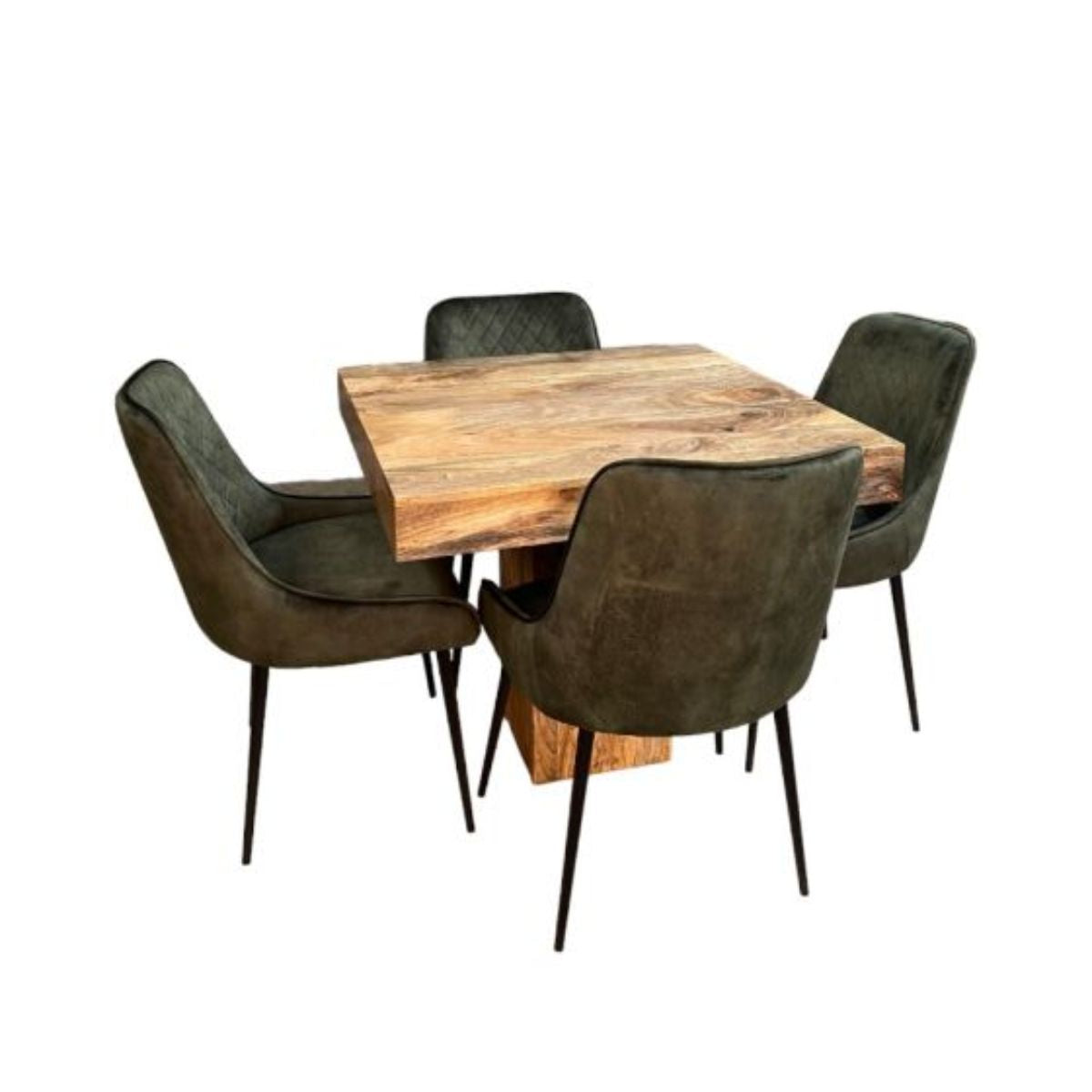 Trade Furniture Light Dakota 90cm Cube Dining Table & 4 Henley Velvet Dining Chairs (6 Colours)