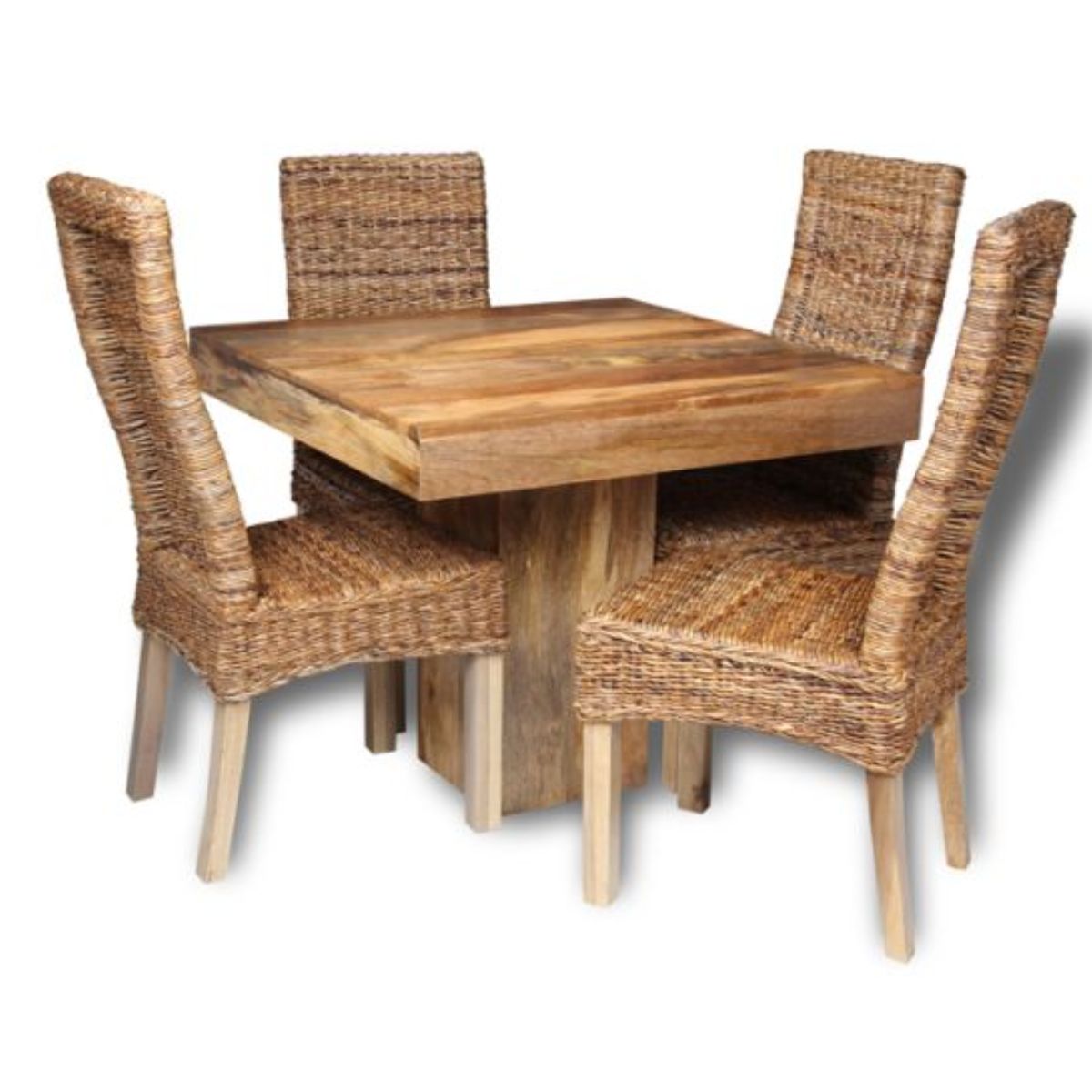 Trade Furniture Light Dakota 90cm Cube Dining Table & 4 Rattan Chairs (2 Styles)