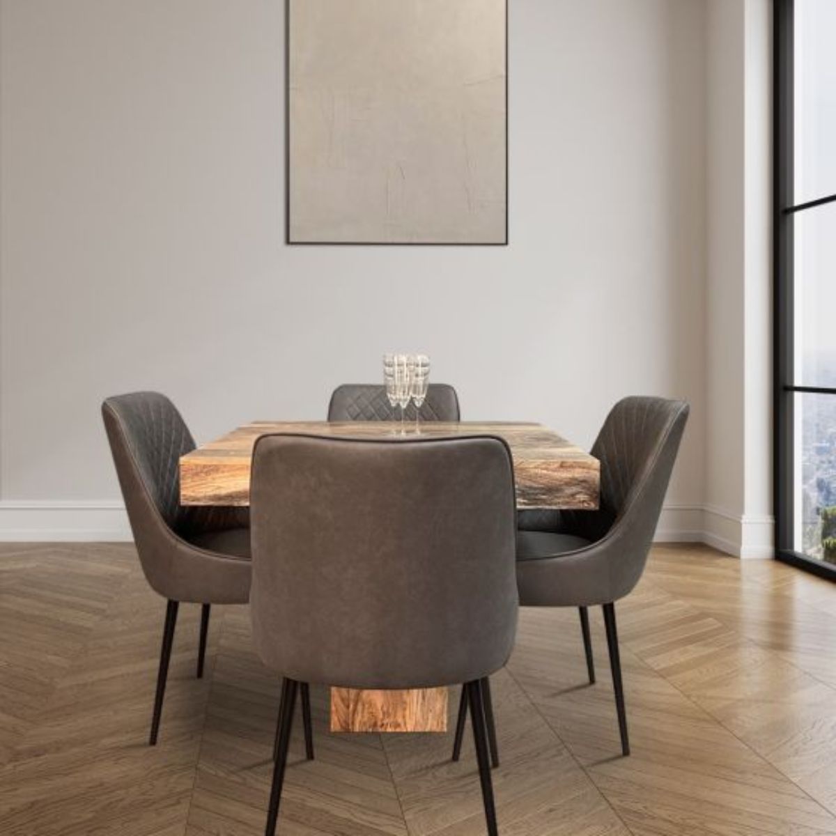 Trade Furniture Light Dakota 90cm Cube Dining Table & Henley Faux Leather Dining Chairs (4 Colours)